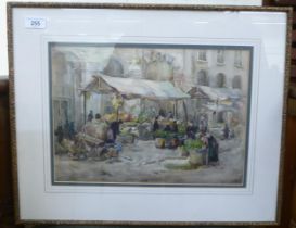 Gwen Nelson - a market scene  watercolour  bears a signature  10" x 14"  framed