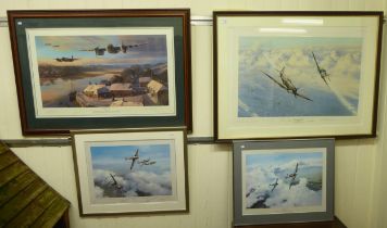 Aviation prints, depicting World War II planes  bearing signatures  largest 23" x 33"  framed