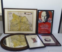 A mixed lot: to include a theatre poster 'The King and I'  bearing signatures  19" x 12"  framed