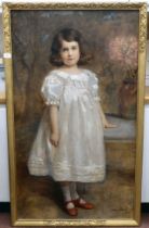 John Adams - an Edwardian full length portrait, a little girl wearing a white dress and red shoes