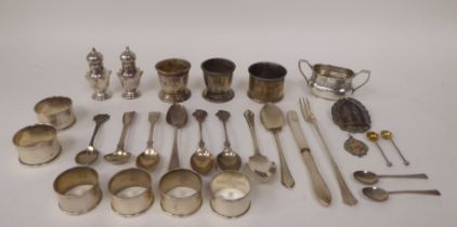 Silver items: to include napkin rings; presentation and condiments spoons  mixed marks