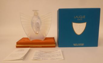 A Lalique opaque glass Sylphide Limited Edition 853/2000 perfume bottle  part full  5.25"h with a