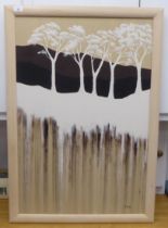 R Allan - a woodland in silhouette  oil on board  bears a signature  35" x 23"  framed