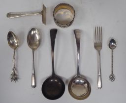 Silver collectables: to include a pair of Old English pattern sauce ladles; and a napkin ring  mixed