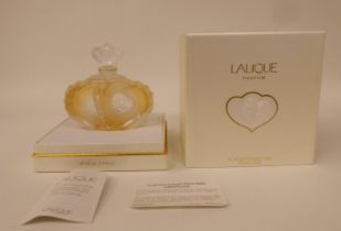 A Lalique opaque glass Deux Coeurs Limited Edition 512/2004 perfume bottle  full and sealed  4.5"h