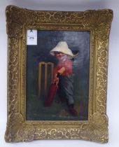 Alphonso Wino after E B Kinsella - a young cricketer  oil on canvas  bears a signature,