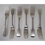 A set of six George III silver fiddle pattern table forks  George Turner  Exeter 1815  (combined