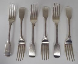 A set of six George III silver fiddle pattern table forks  George Turner  Exeter 1815  (combined