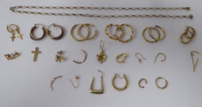 Yellow metal, mainly 9ct gold items of personal ornament: to include hoop earrings