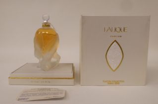 A Lalique opaque glass Les Elfes Limited Edition 701/2002 perfume bottle  full and sealed  6"h