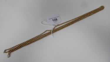 A Victorian gold coloured metal guard chain, on a later 9ct gold tag and clip