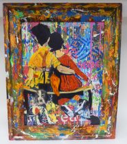 After (Thierry Guetta) Mr Brainwash - a graffiti study, depicting two people on a bench  coloured