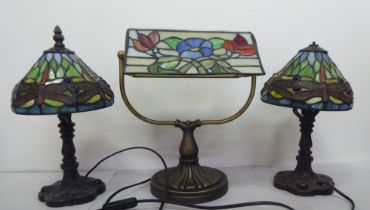 Table lamps: to include a Tiffany style example with a glass shade  12"h