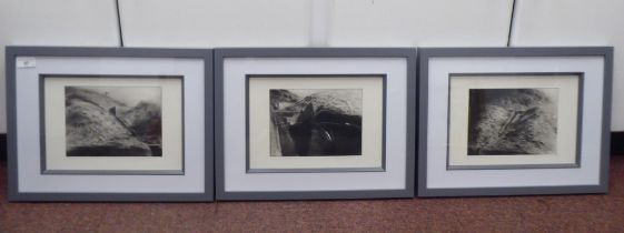 After John MacFarlane - a series of three abstracts monochrome etchings  bearing pencil