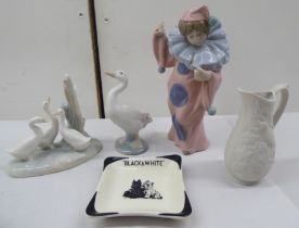 Ceramics: to include a Lladro china model, a clown  7"h