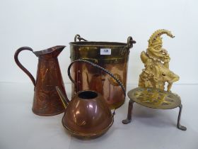 Metalware: to include an early 20thC Beldray copper jug, decorated with flora  10"w