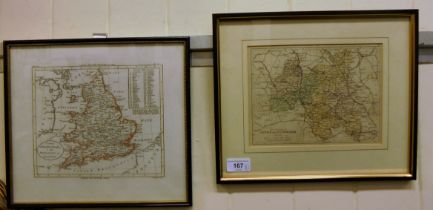 Two 20thC maps, viz. 'Oxford' and 'Buckingham'  6" x 8"; and 'Carta D'Inghilterra'  8" x 6"  framed