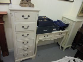 Three items of modern cream painted bedroom furniture, viz. a Laura Ashley cupboard  43"h  19"w; a