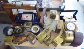 A mixed lot: to include lacquered brass carriage timepieces  all approx. 5"h