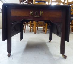 A late 19thC mahogany drop leaf occasional table, raised on square legs and casters  17"h  21"w