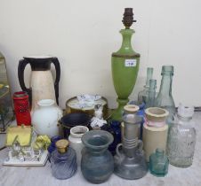 A mixed lot of antique and later ceramics and glassware, mainly bottles and jars  tallest 6"h