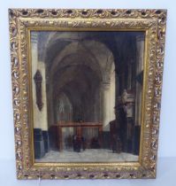 European School - a cathedral interior  oil on canvas  10" x 12"  framed