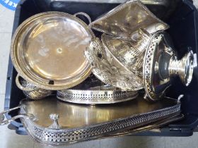 Silver plated tableware: to include serving trays  largest 16" x 24"