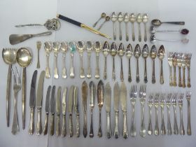 Silver and white metal flatware: to include a pair of Continental serving spoons  bears indistinct