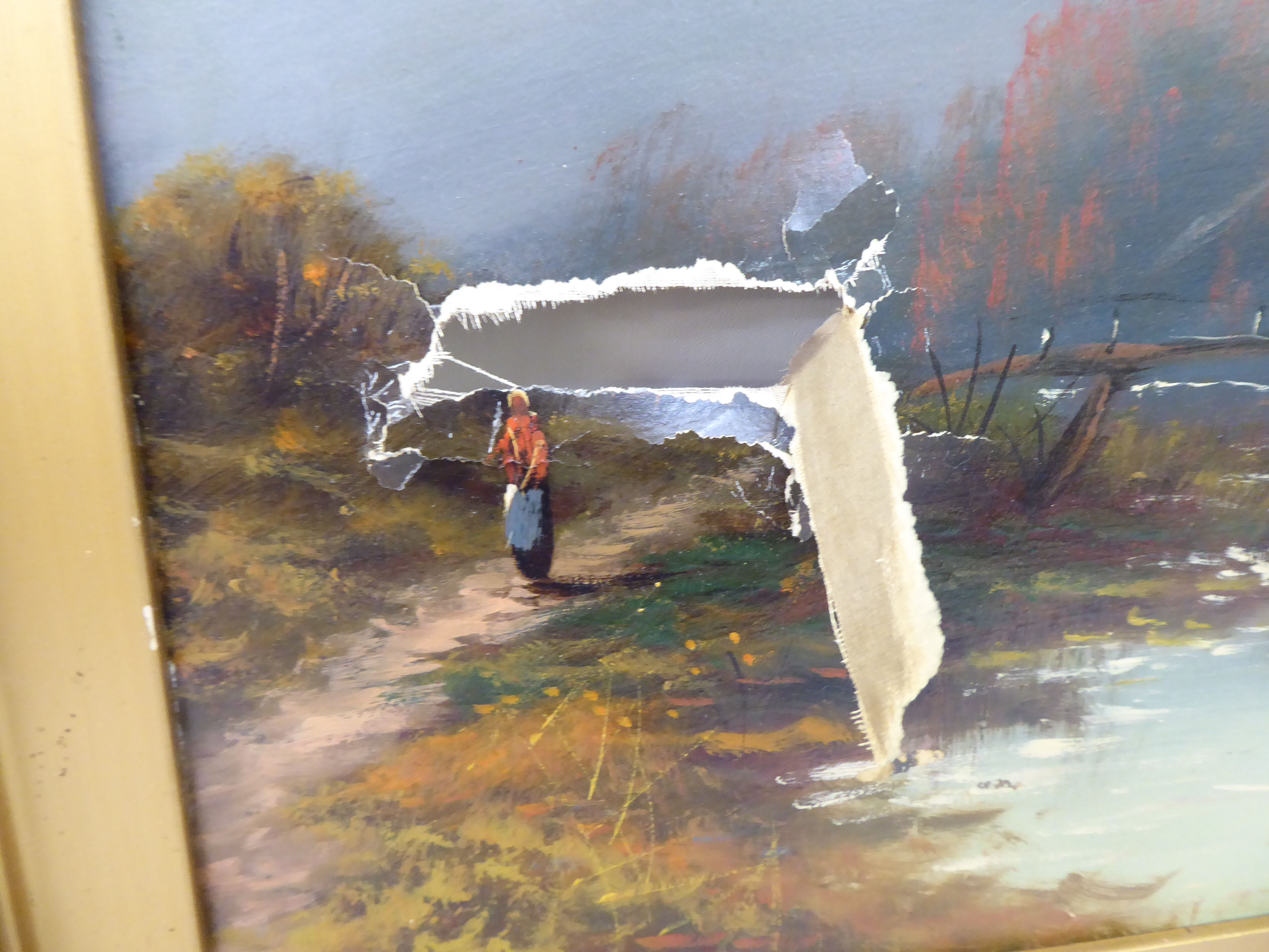R Starkey - a highland lake scene  oil on canvas  bears a signature  16.5" x 19"  framed - Image 2 of 4