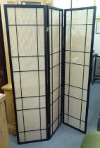 A modern Japanese inspired three-fold dressing room screen  each panel 70"h  17"w