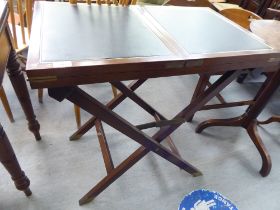 A modern mahogany two-part 'pop up' folding desk, on a crossover underframe  30"h  30"w