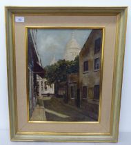 D M Gamell - a European street scene  oil on board  bears a signature  13" x 18"  framed