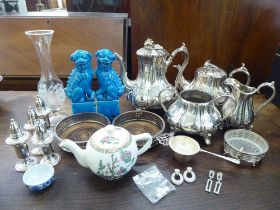 A mixed lot: to include a four piece silver plated tea set, decorated in Victorian taste