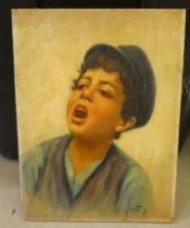 An early 20thC head and shoulders portrait, a young boy  oil on board  bears an indistinct signature