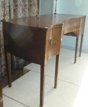 A late 18th/early 19thC hardwood and marquetry, concave front sideboard, fitted with three drawers
