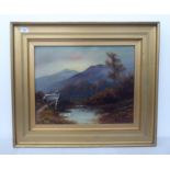 R Starkey - a highland lake scene  oil on canvas  bears a signature  16.5" x 19"  framed