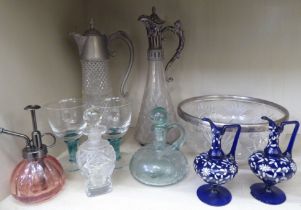 Decorative and functional glassware: to include a Victorian crazed glass decanter  6"h; and a late
