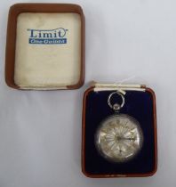 A silver cased pocket watch, faced by an engine turned, silvered and gilded Roman dial,