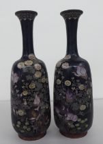A pair of early 20thC Japanese cloisonné vases, decorated with flora  10"h