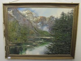 European School - 'Wieshorn Mountains, Switzerland'  oil on canvas  bears a feint signature  28" x