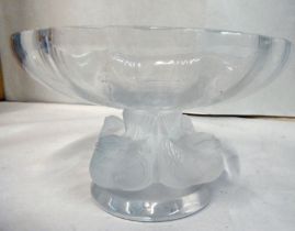 A Lalique frosted and clear glass Nugent dish, the pedestal decorated with four nesting songbirds