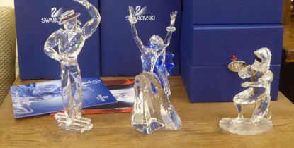 Three Swarovski crystal ornaments. viz. 'Masquerade Harlequin'  9"h; 'Antonio' and 'Isadora' from
