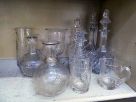 19thC clear glass tableware, variously cut and engraved with ferns and other ornament: to include