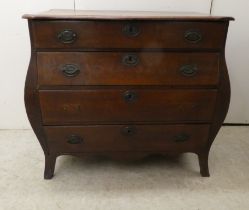 A late 19thC Continental oak, four drawer, bombe front chest, raised on splayed forelegs  31"h  33"w