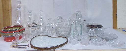 Decorative and functional glassware: to include jugs and decanters  largest 14.5"h