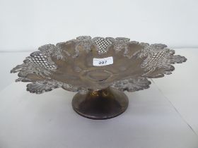 A silver tazza with a pierced border, on a pedestal foot  indistinct Sheffield marks  8"dia
