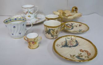 Ceramics: to include a pair of late Victorian Royal Worcester porcelain blush ivory coffee cups