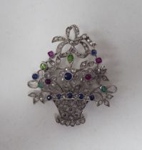 An Edwardian style white metal brooch, set with diamonds and coloured stones, fashioned as a bunch
