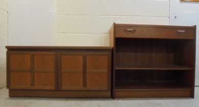 A modern teak two door low cabinet, on a plinth  41"h  20"w; and a single drawer, open shelf side