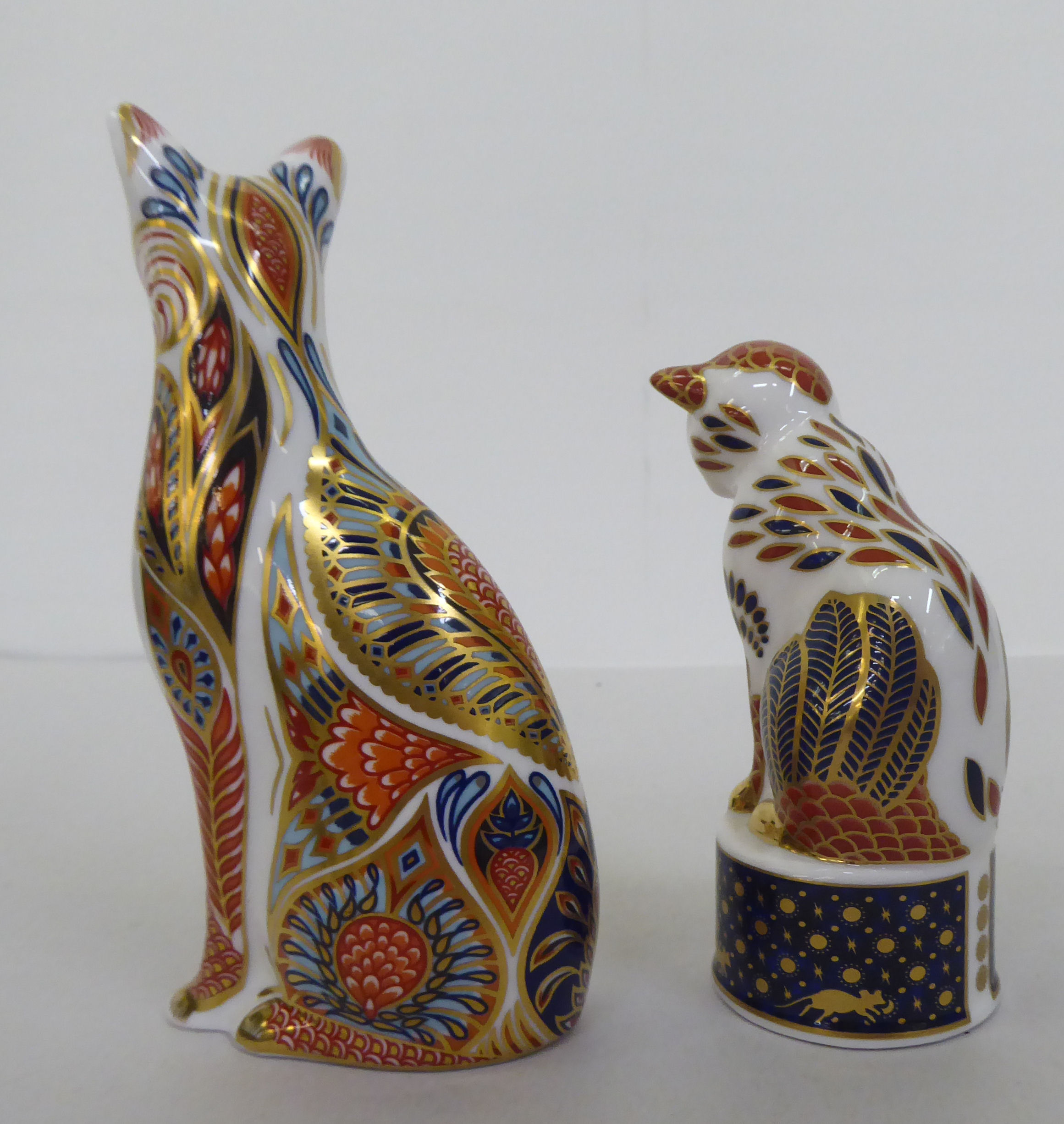 One Royal Worcester and six Royal Crown Derby china model cats, one with a silver stopper, the other - Image 9 of 13